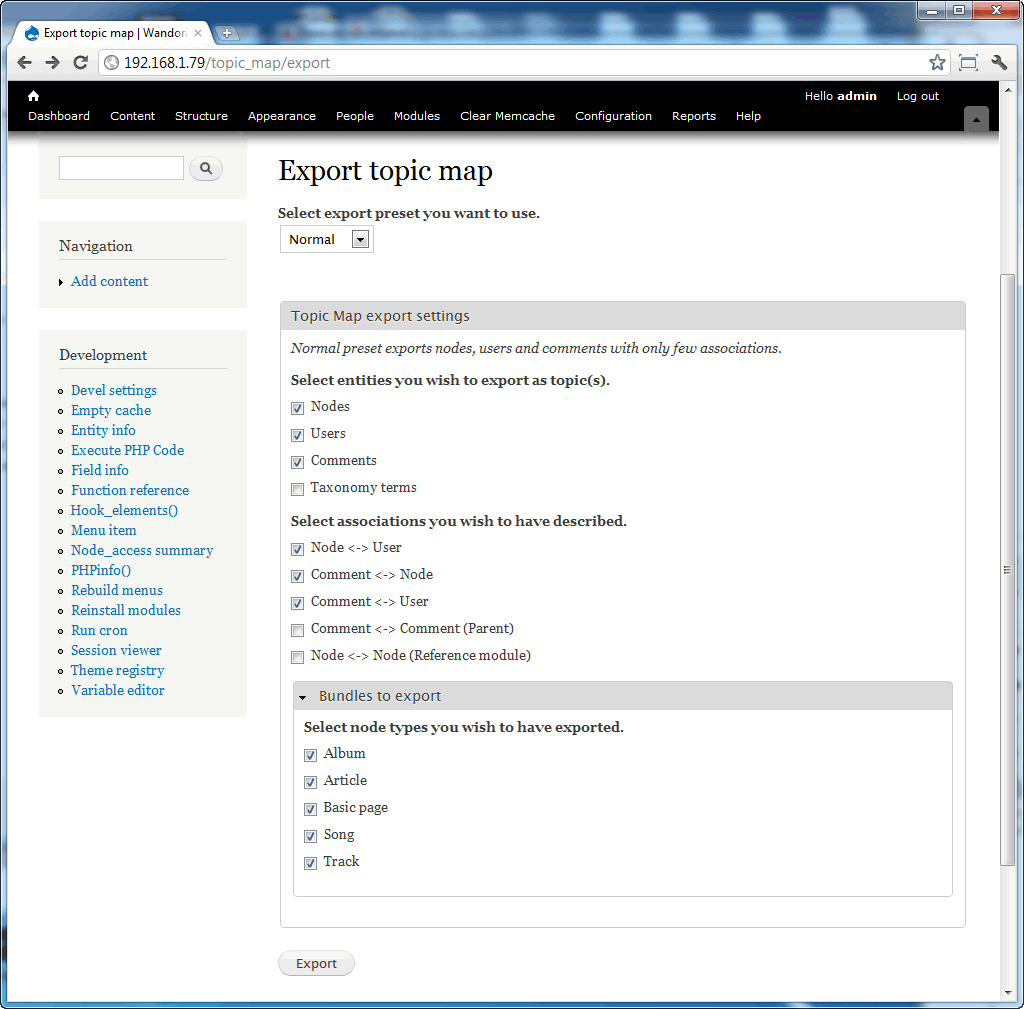 Drupal - Topic Map Export form